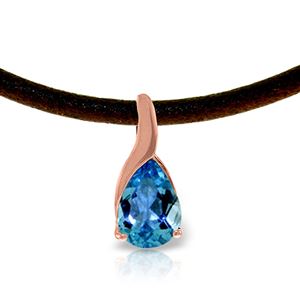 ALARRI 14K Solid Rose Gold & Leather Necklace w/ Blue Topaz