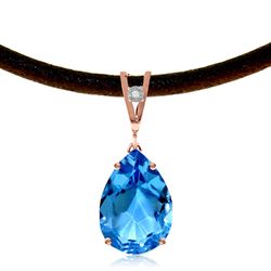 ALARRI 14K Solid Rose Gold & Leather Necklace w/ Diamond & Blue Topaz