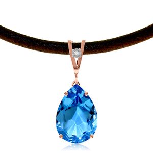 ALARRI 14K Solid Rose Gold & Leather Necklace w/ Diamond & Blue Topaz