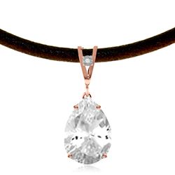 ALARRI 14K Solid Rose Gold & Leather Necklace w/ Diamond & Rose Topaz
