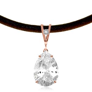 ALARRI 14K Solid Rose Gold & Leather Necklace w/ Diamond & Rose Topaz