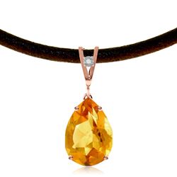 ALARRI 14K Solid Rose Gold & Leather Necklace w/ Diamond & Citrine