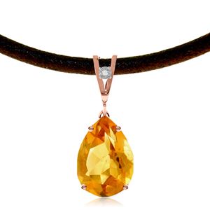 ALARRI 14K Solid Rose Gold & Leather Necklace w/ Diamond & Citrine