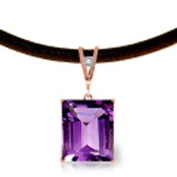 ALARRI 14K Solid Rose Gold & Leather Necklace w/ Diamond & Purple Amethyst