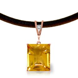 ALARRI 14K Solid Rose Gold & Leather Necklace w/ Diamond & Citrine