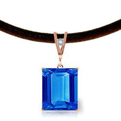 ALARRI 14K Solid Rose Gold & Leather Necklace w/ Diamond & Blue Topaz