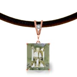 ALARRI 14K Solid Rose Gold & Leather Necklace w/ Diamond & Green Amethyst