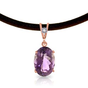 ALARRI 14K Solid Rose Gold & Leather Necklace w/ Diamond & Purple Amethyst