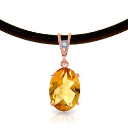 ALARRI 14K Solid Rose Gold & Leather Necklace w/ Diamond & Citrine