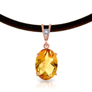 ALARRI 14K Solid Rose Gold & Leather Necklace w/ Diamond & Citrine