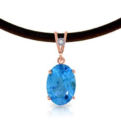 ALARRI 14K Solid Rose Gold & Leather Necklace w/ Diamond & Blue Topaz