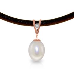 ALARRI 14K Solid Rose Gold & Leather Necklace w/ Diamond & Pearl