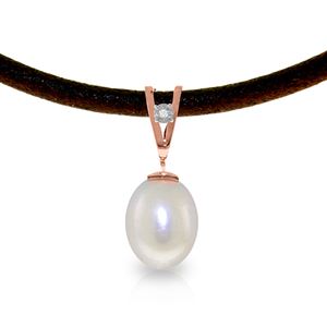 ALARRI 14K Solid Rose Gold & Leather Necklace w/ Diamond & Pearl