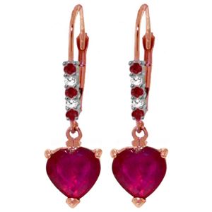 ALARRI 14K Solid Rose Gold Leverback Earrings w/ Natural Diamonds & Rubies