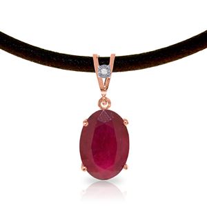 ALARRI 14K Solid Rose Gold & Leather Necklace w/ Diamond & Ruby