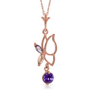 ALARRI 14K Solid Rose Gold Butterfly Necklace w/ Purple Amethysts