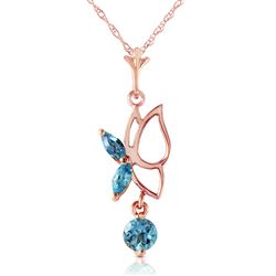 ALARRI 14K Solid Rose Gold Butterfly Necklace w/ Blue Topaz