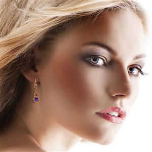 ALARRI 14K Solid Rose Gold Leverback Earrings w/ Natural Amethyst