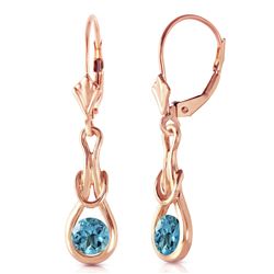 ALARRI 14K Solid Rose Gold Leverback Earrings w/ Natural Blue Topaz