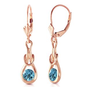 ALARRI 14K Solid Rose Gold Leverback Earrings w/ Natural Blue Topaz