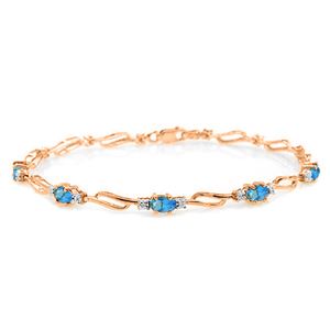 ALARRI 14K Solid Rose Gold Tennis Bracelet w/ Blue Topaz & Diamonds