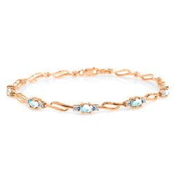 ALARRI 14K Solid Rose Gold Tennis Bracelet w/ Aquamarines & Diamonds