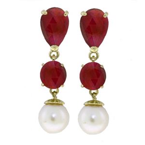 ALARRI 10.1 Carat 14K Solid Gold Chandelier Earrings Ruby Pearl
