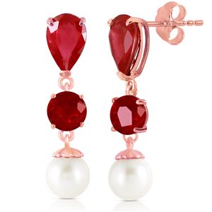 ALARRI 14K Solid Rose Gold Chandelier Earrings w/ Rubies & Pearls