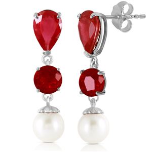 ALARRI 10.1 Carat 14K Solid White Gold Chandelier Earrings Ruby Pearl