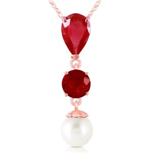 ALARRI 14K Solid Rose Gold Necklace w/ Rubies & Pearl