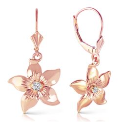 ALARRI 14K Solid Rose Gold Leverback Flowers Earrings w/ Diamond