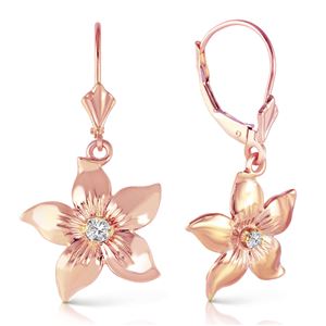 ALARRI 14K Solid Rose Gold Leverback Flowers Earrings w/ Diamond