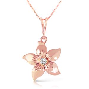 ALARRI 14K Solid Rose Gold Flower Necklace w/ Natural Diamond