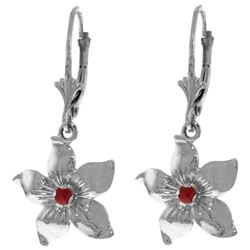 ALARRI 0.2 Carat 14K Solid White Gold Leverback Flowers Earrings Ruby