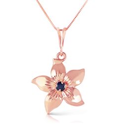 ALARRI 14K Solid Rose Gold Flower Necklace w/ Natural Sapphire