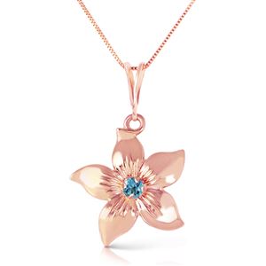 ALARRI 14K Solid Rose Gold Flower Necklace w/ Natural Blue Topaz