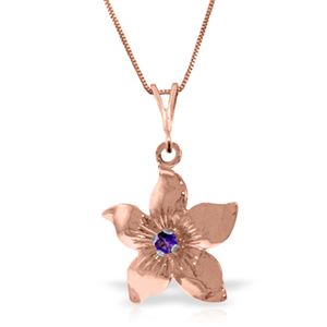ALARRI 14K Solid Rose Gold Flower Necklace w/ Natural Purple Amethyst
