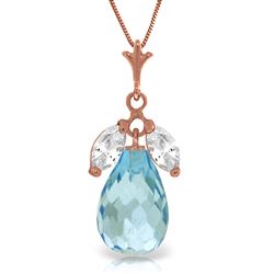 ALARRI 14K Solid Rose Gold Necklace w/ Natural Blue & Rose Topaz