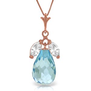 ALARRI 14K Solid Rose Gold Necklace w/ Natural Blue & Rose Topaz