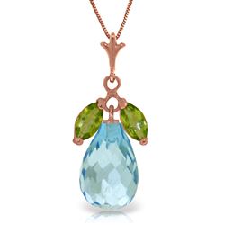 ALARRI 14K Solid Rose Gold Necklace w/ Natural Peridot & Blue Topaz