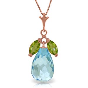 ALARRI 14K Solid Rose Gold Necklace w/ Natural Peridot & Blue Topaz