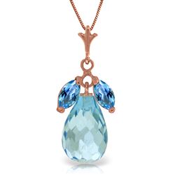 ALARRI 14K Solid Rose Gold Necklace w/ Natural Blue Topaz
