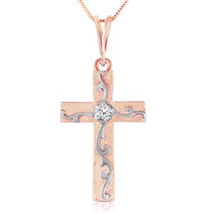 ALARRI 14K Solid Rose Gold Cross Necklace w/ Natural Diamond
