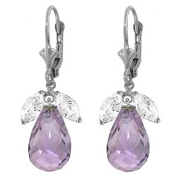 ALARRI 14.4 Carat 14K Solid White Gold Stretched Hand Amethyst White Topaz Earrings