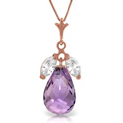 ALARRI 14K Solid Rose Gold Necklace w/ Purple Amethysts & Rose Topaz