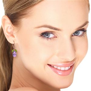 ALARRI 14K Solid Rose Gold Leverback Earrings w/ Peridot & Amethysts