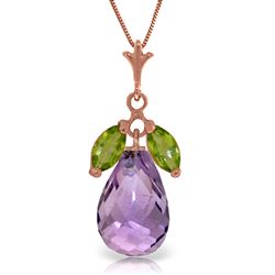 ALARRI 14K Solid Rose Gold Necklace w/ Natural Peridots & Purple Amethysts