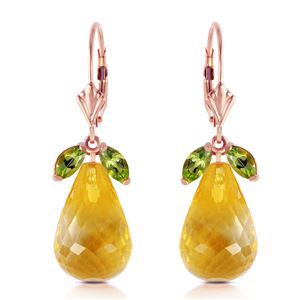 ALARRI 14K Solid Rose Gold Leverback Earrings w/ Peridots & Citrines
