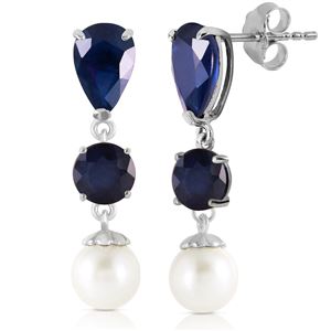 ALARRI 10.1 Carat 14K Solid White Gold Chandelier Earrings Sapphire Pearl