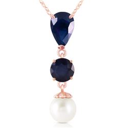 ALARRI 5.05 Carat 14K Solid Rose Gold Necklace Sapphire Pearl